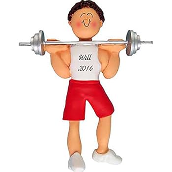 Calliope Designs Weightlifter Personalized Christmas Ornament - Male - Brunette - Handpainted Resin - 4.5