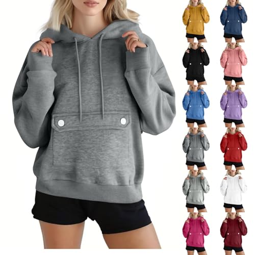 Womens Oversized Hoodie Hoodies for Women UK Drawstring Hooded Jumper Pullover Casual Loose Fit Long Sleeve Sweatshirts with Pockets Plus Size Solid Womens Sweatshirt