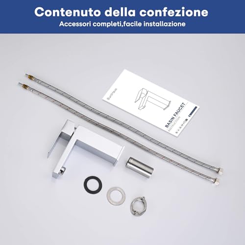 Single Lever Chrome Basin Tap Mixer Tap for Bathroom with Spout Height of 110 mm with Anti-Limescale Aerator and Ceramic Cartridge, Modern Design, Lead-Free