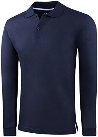 Men's Slim Fit Long Sleeve Jersey Polo Shirt - Navy,XX-Large