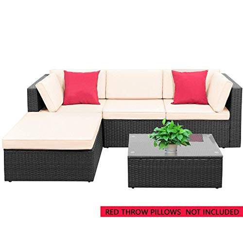 PayLessHere 5 Pieces Furniture Outdoor Wicker Sectional Patio Rattan Chair Conversation Backyard ...