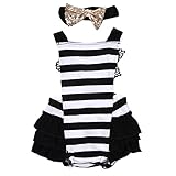 Newborn Kids Baby Girls Clothes Lace Jumpsuit Romper Playsuit + Headband Outfits (0-6 Months, Striped)