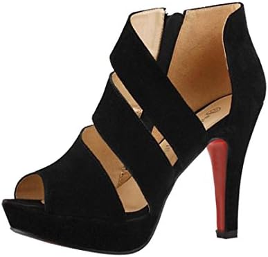 Womens Toe Cut Out Gladiator Ankle Strap Platform Block High Heel Sandals Side Zip