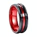 POYA 8mm Black Matte Finish Tungsten Carbide Ring Beveled Edge Red Interior Wedding Band