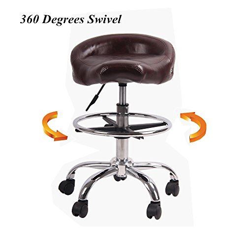Adjustable Rolling Swivel Stool Hydraulic Saddle Medical Chair with Wheels for Salon Tattoo Spa Massage (Brown)