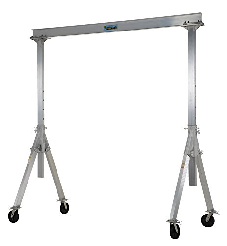 Vestil AHA-2-12-10 Aluminum Adjustable Gantry Crane, 2000 lb. Capacity, 12' Overall Beam, 96" Usable Trolley Travel Distance, Under I-Beam Range 92"-120", 130" Height