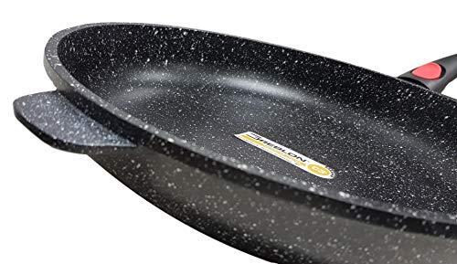 Cflagrant® Pan Stone-Effect Including Induction Cooker Cook Without Fat Suitable for all Hobs with German GREBLON C3 and Coating Technology,No Pfoa 32 (EU)