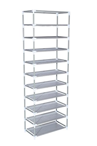 MULSH Shoe Rack shoe storage organizer 10-Tier Shoes Case Unit with Dustproof Non-woven Fabric Cover 30 pairs Shoe Tower Standing Storage Organizer in Beige,24.2”W x 12.4” D x 68.3”H - Thumbnail 5