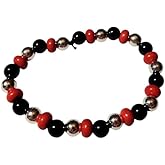 Distressed Vampire Bracelet, Handcrafted Halloween Beaded Bracelet, Red and Black Beads with Silver Accents, Classic Statement Jewelry, Stretch, Unisex