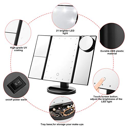 Vanity Mirror, FITNATE 21 LED Brighter Hollywood Mirror, 10X 3X 2X 1X Magnification & 180 Degree Rotation, Touch Screen Control Button with 2 Power Supply Modes USB Port & 4AAA Battery,Gift Card - Thumbnail 5