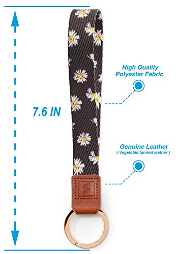 SENLLY Daisies Hand Wrist Lanyard Premium Quality Wristlet Strap with Metal Ring and Genuine Leather, for Key Chain, Camera, Cell Mobile Phone, Charms, Lightweight Items etc ... - Thumbnail 3