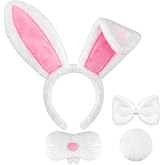 AVIFU 4PCS Easter Bunny Costume Set Rabbit Ears Headband Bowtie Nose Mask Plush Round Tail Cosplay Accessories Party Supplies