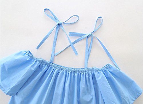Little Girl Summer 2Pcs Outfits, Toddler Kids Baby Off Shoulder Tops + Floral Strap Skirt Dress Clothes Set (Blue, 2T)