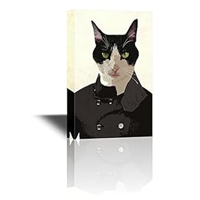 Mr Animal Series Canvas Wall Art - Mr Black Cat Wearing a Black Shirt - Gallery Wrap Modern Home Art | Ready to Hang - 12x18 inches