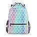 Wamika Colorful Mermaid Scale Backpacks for Girls Women, Rainbow Marble Galaxy Computer Laptop Backpack, Fish Scales Kid’s School Book Bag, Casual Travel Camping Daypack