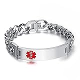 Free Engraving- Stainless Steel High Polished Cuban Chain Medical Alert ID Bracelets for Men, 8.4"