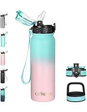 Insulated Stainless Steel Water Bottle with Straw Lid Flip Top Lid Wide Mouth Lid Kids Double Walled Metal Sports Water Bottles Leak Proof Thermos with Stickers for Men Women Jug Gym Cycling Biking