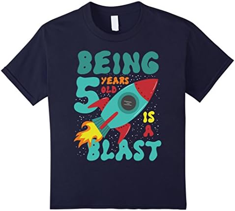 Kids Being 5 Years Old is a Blast, Birthday kid rocket t-shirt 6 Navy