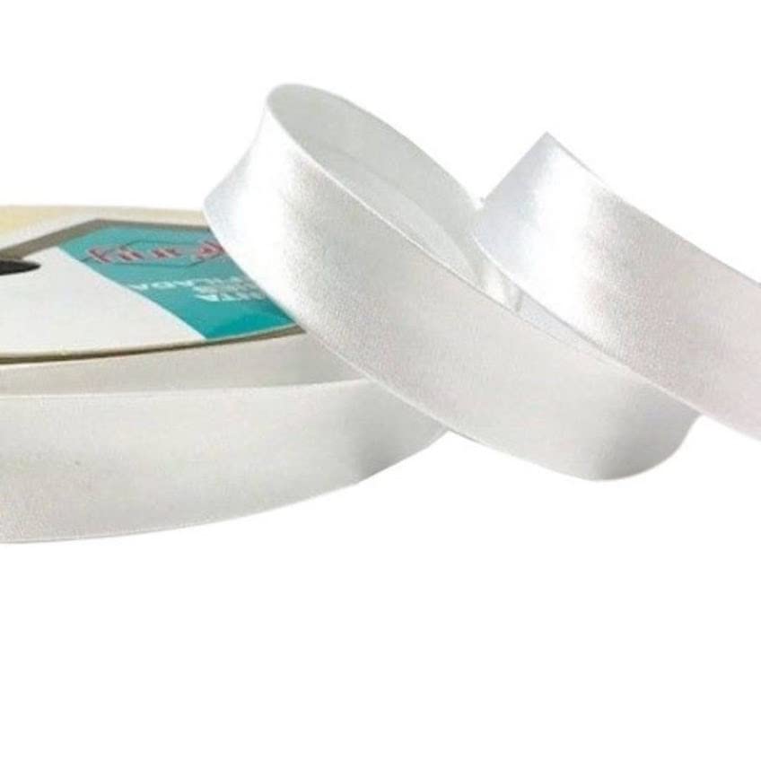 Plush Addict Single Fold Satin Bias Binding Tape for Sewing, Edging, Stitching, Hemming, Trimmings, Accessories, Outfits and Crafts - White - 18mm Wide x 5 Metre