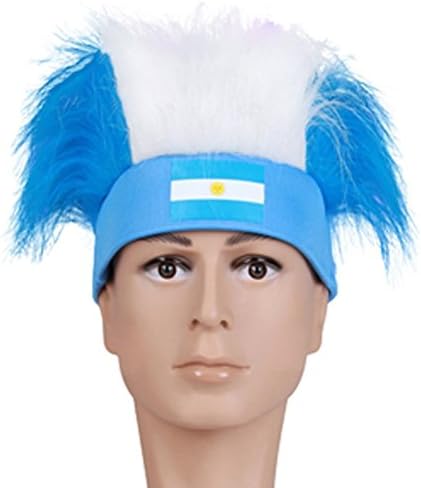 2018 World Cup Football Fans Hats Headband With Colorful Fur Wig Ployester Stretchy National Flag Headwear Cap (3-Pack, Argentina)