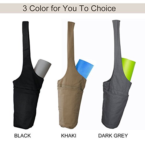 Yoga Mat Bag by Okela, Long Strap Yoga Mat Tote Sling Carrier with Side Pocket & Zipper Pocket, Fits Most Size Mats (Black)