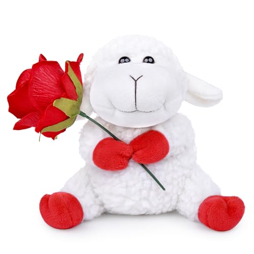 Tiny Heart Rose Flower Lamb Plush Toy 13cm/5inch Cuddly Stuffed Animal Cute Sheep Super Soft Home Decoration Toys Romantic Gifts for Boys Girls Kids red