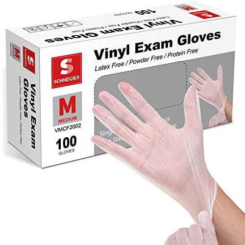 Schneider Clear Vinyl Exam Gloves, LatexFree, PowderFree, Disposable