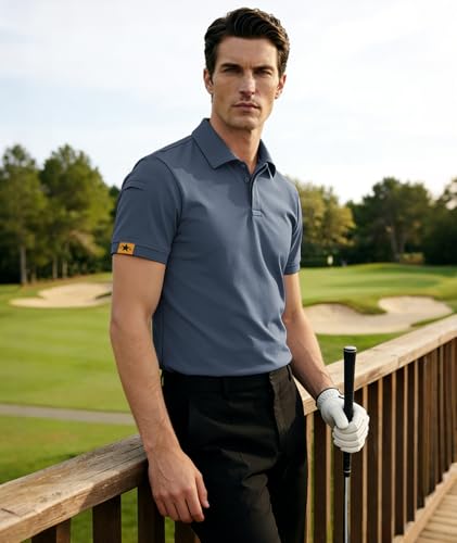 JACKETOWN Men's Polo Shirt Short Sleeve Quick Drying Breathable Tennis Polo Shirt Summer Polo Shirts for Men Button Front T-Shirts Sport Shirt Basic Regular Fit Golf