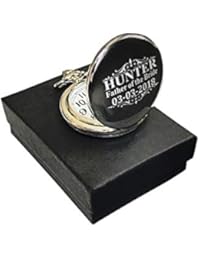 Engraved Pocket Watch - Wedding Groomsmen Personalized Unique Gifts - Chain, Box and Engraving All Included (Black/Gunmetal)
