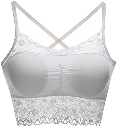 FeelingAngel Full Floral Lace Strapless Seamless Stretchy Bandeau Tube Bra Tops (one size, white)