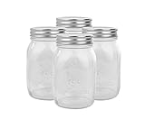 Golden Spoon Mason Jars, With Regular Lids, and Lids for Drinking, Regular Mouth, Dishwasher Safe, BPA Free, (Set of 4) (16 oz/Pint)