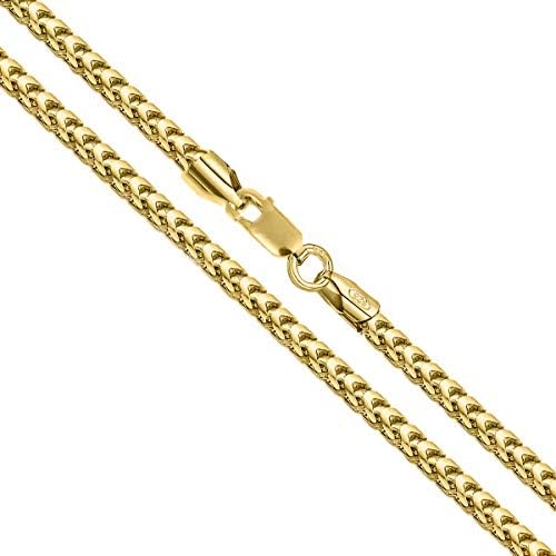 Sterling Silver 3MM Franco Square Box Link Chain Necklace, 16-30 Inch