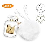 Airpods Case,Rcligent Perfume Bottle Case Shockproof with Cute Fur Ball Keychain Pearl for Apple Airpods 2&1