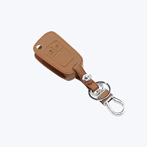 carmilla 2 Button Leather Key Cover Holder Key Jacket Case for Chevrolet Camaro Cruze Volt Equinox Spark Malibu Sonic Flip Remote Key Case Shell (brown)