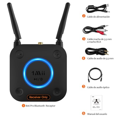 1Mii Bluetooth 5.3 HiFi Receiver, Bluetooth Audio Adapter Volume Control, Optical AUX Output 3.5mm, Coaxial, 3D Surround with aptX LL Low Latency for Speakers, Home Stereo, Long Range