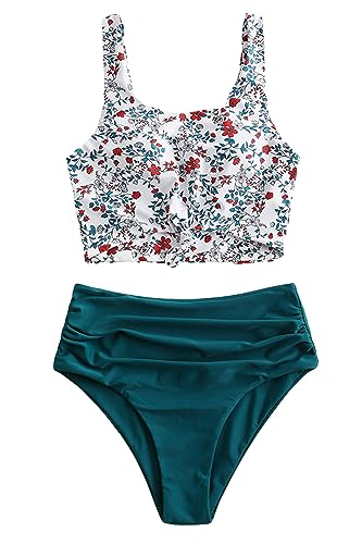 ZAFUL Women's Knotted Front Tankini Set High