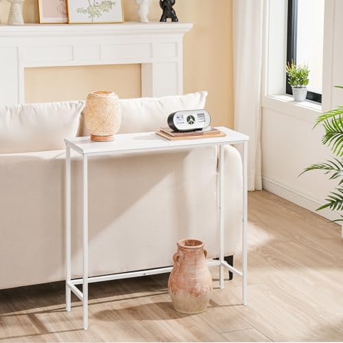 HOOBRO Narrow Console Table for Living Room, Slim Console Table Entrance for Hallway, Skinny Entryway Table for Small Spaces, Long Sofa Table for Foyer, Bedroom, Metal Frame, White EWW75XG01
