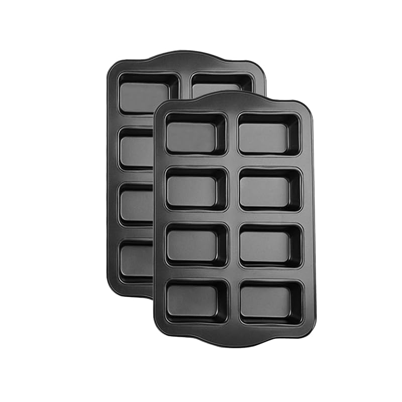 Gurlideo 8 Mini loaf Pans Loaf Tin Cake Pan Non Stick Carbon Steel Baking Pan for Oven Baking,Grey (2 Set)