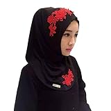 Froomer Lace Embroidery Chiffon Muslim Cap Hijab Scarf Islamic Cover Head Scarf