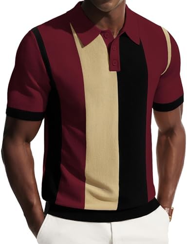 Zeiyignr Men's Polo Shirts Retro Knit Shirt 70s Vintage Striped