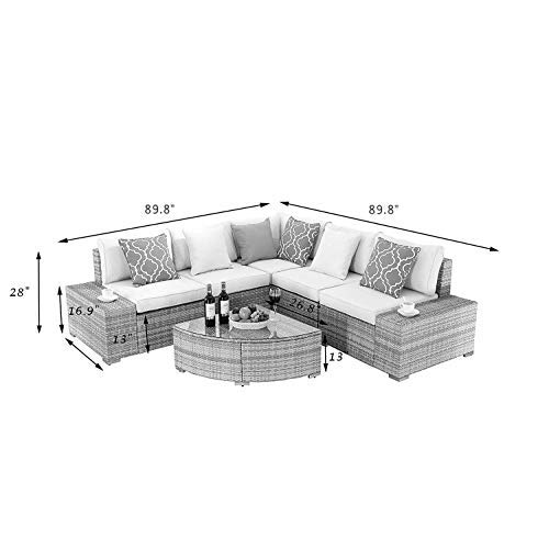 Do4U 6 Pieces Outdoor Patio Furniture Sectional Conversation Set, All-Weather Wicker Rattan Sofa Beige Seat & Back Cushions (3506-PGRY-BEG)