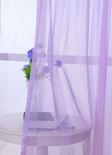 TIYANA Light Purple Sheer Curtains Drapes for Living Room 84 inch Long Soft Romantic Elegant Voile Tulle with Stripes Light Sheer Panels Gauze Curtains for Bedroom Rod Pocket Top, 1 Panel, 40"x84"