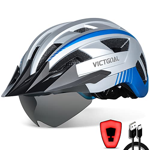 VICTGOAL Fahrradhelm Herren Damen mit Visier, USB Rücklicht, Magnetbrille
