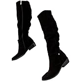 Eynuo Cowboy Boots For Women Knee High Length Suede Wide Calf Western Cowgirl Boots With Side Zipper Retro Chunky Low Heel Mid Calf Riding Boots Dress Winter Shoes For Ladies