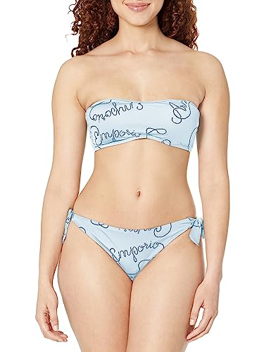 Emporio Armani Women's Logomania Band and Bow Brazilian Bikini Set, White/Navy Blue, XS