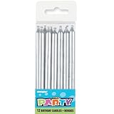 Silver Birthday Candles, 12ct