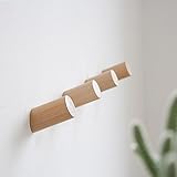 Astra Gourmet Natural Wooden Coat Hooks Wall Mounted - Vintage Single Organizer Hangers, Handmade Craft Hat Rack (Beech Wood, pack of 4)