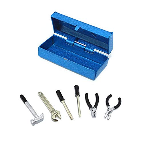 Que-T Mini Hammer Wrench Screwdriver Tools Box 1:10 Accessories Car Truck Decor Parts for CC01 Axial SCX10 D90 D110 TF2 TRX-4 RC Car (Blue)