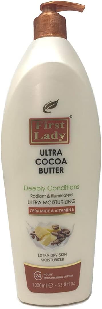 First Lady Cocoa Butter Lotion 1000ml Pump Vitamin E Ceramide Dry Skin Hydration