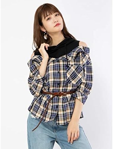 Amazon セシルマクビー Cecil Mcbee 肩あきフードレイヤード七分袖シャツ ブルー M シャツ ブラウス 通販